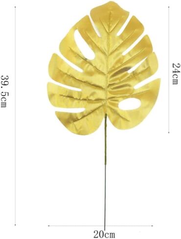 GANAZONO Wedding Decor 12pcs Artificial Turtle Leaf Palm Leaves with Stem Plastic Golden Tropical Party Leaves Decorations Wedding Decorations Medium Home Decor in Saudi Arabia