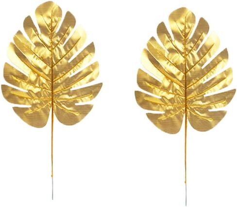 GANAZONO Wedding Decor 12pcs Artificial Turtle Leaf Palm Leaves with Stem Plastic Golden Tropical Party Leaves Decorations Wedding Decorations Medium Home Decor in Saudi Arabia
