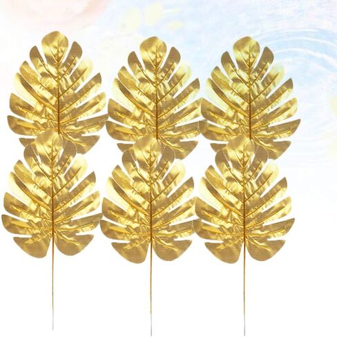 GANAZONO Wedding Decor 12pcs Artificial Turtle Leaf Palm Leaves with Stem Plastic Golden Tropical Party Leaves Decorations Wedding Decorations Medium Home Decor in Saudi Arabia