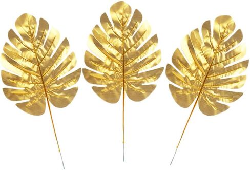 GANAZONO Wedding Decor 12pcs Artificial Turtle Leaf Palm Leaves with Stem Plastic Golden Tropical Party Leaves Decorations Wedding Decorations Medium Home Decor in Saudi Arabia