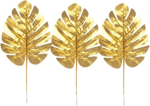 GANAZONO Wedding Decor 12pcs Artificial Turtle Leaf Palm Leaves with Stem Plastic Golden Tropical Party Leaves Decorations Wedding Decorations Medium Home Decor in Saudi Arabia