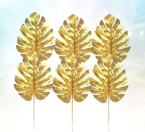 GANAZONO Wedding Decor 12pcs Artificial Turtle Leaf Palm Leaves with Stem Plastic Golden Tropical Party Leaves Decorations Wedding Decorations Medium Home Decor in Saudi Arabia