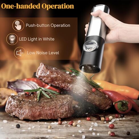 Electric Salt and Pepper Grinder Set Rechargeable, USB Charging Base, Automatic Salt and Pepper Mill Shakers Refillable, One-handed Operation, Adjustable Coarseness, LED Light in Saudi Arabia