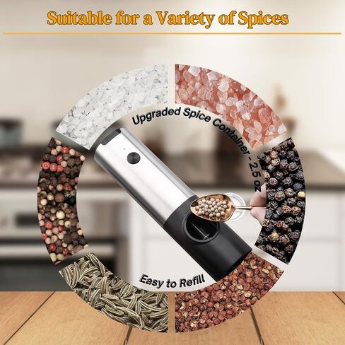 Electric Salt and Pepper Grinder Set Rechargeable, USB Charging Base, Automatic Salt and Pepper Mill Shakers Refillable, One-handed Operation, Adjustable Coarseness, LED Light in Saudi Arabia