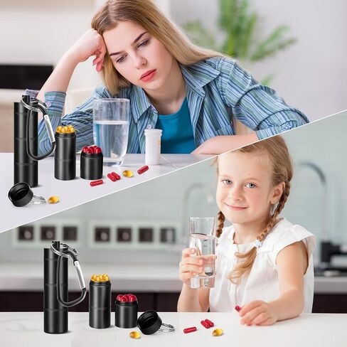 منظم حبوب منع الحمل، صندوق حبوب محفظة محمول، صندوق حبوب صغير مع حلقة مفاتيح، منظم حبوب منع الحمل مع حلقة مفاتيح، صندوق حبوب معدني محمول مقاوم للماء مكون من 3 أقسام أثناء التنقل (أسود) in Kuwait