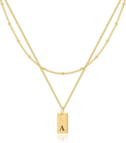 Initial Necklaces For Women 18K Gold Plated Dainty Layered Necklace Letter Name Necklaces Personalized Initial Letter A-Z Tag Pendant necklace Trendy Gold Simple Jewelry For Women Teen Gifts in Saudi Arabia