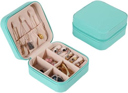 AUGEN PU Leather Small Jewelry Box For Women, Portable Travel Jewelry Case Organizer Storage, Jewelry Organizer For Ring Earring Necklace Bracelet (Light Blue) in Saudi Arabia