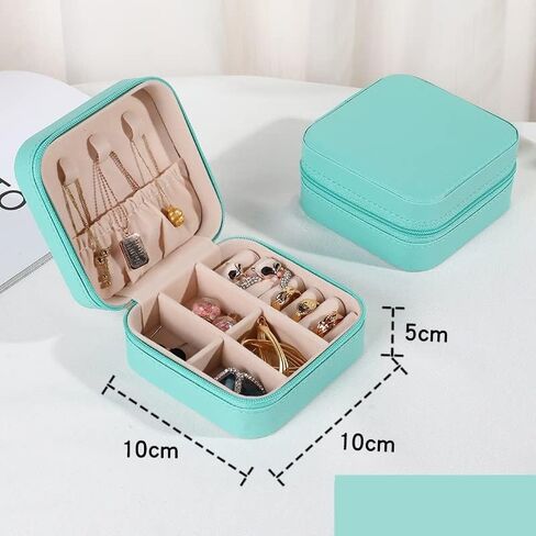 AUGEN PU Leather Small Jewelry Box For Women, Portable Travel Jewelry Case Organizer Storage, Jewelry Organizer For Ring Earring Necklace Bracelet (Light Blue) in Saudi Arabia