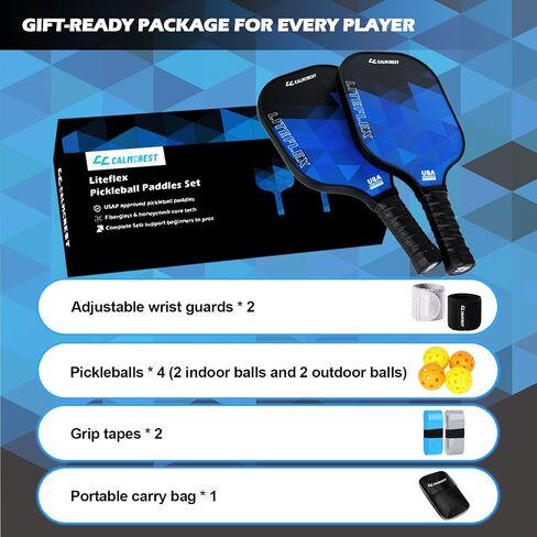 Pickleball Paddles, USAPA Approved Fiberglass Pickleball Paddles Set of 2, Lightweight Pickleball Rackets 2 Pack with 2 Wrist Bands, 2 Outdoor & 2 Indoor Pickleballs, Gifts for Men Women in Saudi Arabia