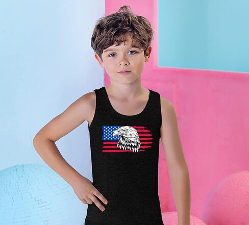 4th من يوليو تانك القمم بنين بنات العلم الأمريكي قمصان الاطفال الوطنية الولايات المتحدة الأمريكية تي شيرت القطن بلا أكمام تيز القمم 2-8T in Kuwait