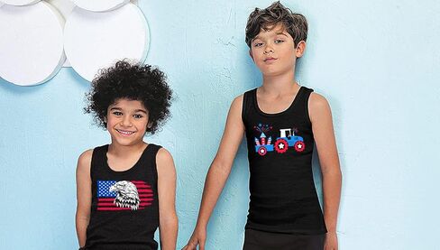 4th من يوليو تانك القمم بنين بنات العلم الأمريكي قمصان الاطفال الوطنية الولايات المتحدة الأمريكية تي شيرت القطن بلا أكمام تيز القمم 2-8T in Kuwait