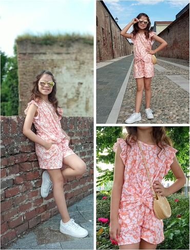Arshiner Toddler Girl 2 Piece Short Sets Baby Girls Floral-Print Clothes Twist Front Top and Short with Pocket Summer Outfits in Saudi Arabia