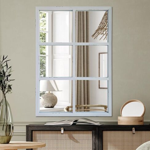 ironsmithn Wall Mirror Farmhouse Rectangular Window Mounted Decorative Long Hanging Decoration for Bathroom Vanity, Living Room or Bedroom in Saudi Arabia