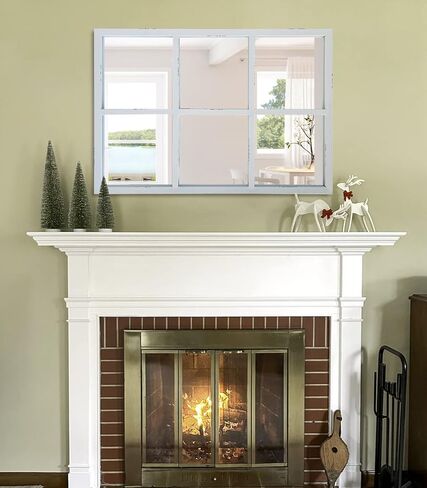 ironsmithn Wall Mirror Farmhouse Rectangular Window Mounted Decorative Long Hanging Decoration for Bathroom Vanity, Living Room or Bedroom in Saudi Arabia
