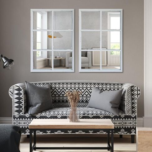 ironsmithn Wall Mirror Farmhouse Rectangular Window Mounted Decorative Long Hanging Decoration for Bathroom Vanity, Living Room or Bedroom in Saudi Arabia