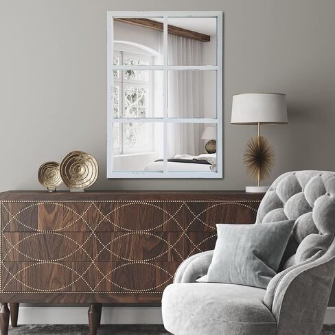 ironsmithn Wall Mirror Farmhouse Rectangular Window Mounted Decorative Long Hanging Decoration for Bathroom Vanity, Living Room or Bedroom in Saudi Arabia