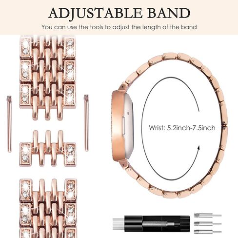 MOFREE Bling Band متوافق مع Fitbit Versa 3 Bands/Fitbit Sense Bands للنساء مع حافظة واقية صلبة من الصدمات، سوار معصم معدني من حجر الراين الماسي من أجل Fitbit Versa 3/Sense in Kuwait