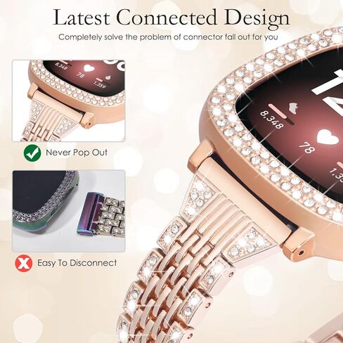 MOFREE Bling Band متوافق مع Fitbit Versa 3 Bands/Fitbit Sense Bands للنساء مع حافظة واقية صلبة من الصدمات، سوار معصم معدني من حجر الراين الماسي من أجل Fitbit Versa 3/Sense in Kuwait