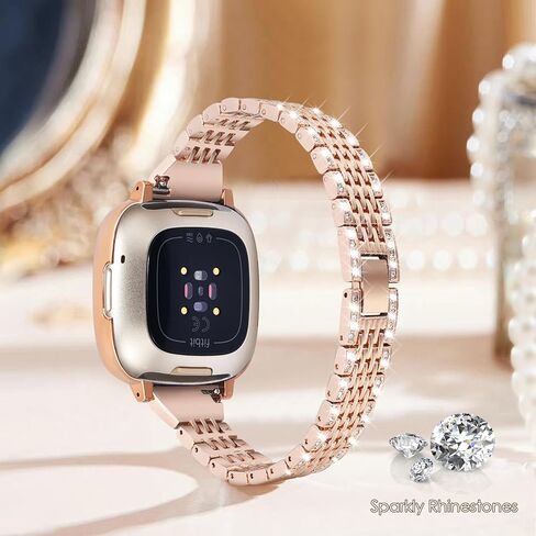 MOFREE Bling Band متوافق مع Fitbit Versa 3 Bands/Fitbit Sense Bands للنساء مع حافظة واقية صلبة من الصدمات، سوار معصم معدني من حجر الراين الماسي من أجل Fitbit Versa 3/Sense in Kuwait