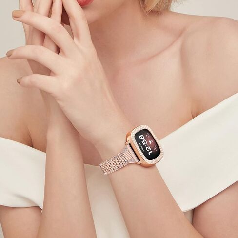 MOFREE Bling Band متوافق مع Fitbit Versa 3 Bands/Fitbit Sense Bands للنساء مع حافظة واقية صلبة من الصدمات، سوار معصم معدني من حجر الراين الماسي من أجل Fitbit Versa 3/Sense in Kuwait