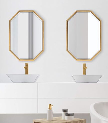 Kate and Laurel Calter Large Elongated Octagon Frame Wall Mirror, 25.5 x 37.5, Gold in Saudi Arabia