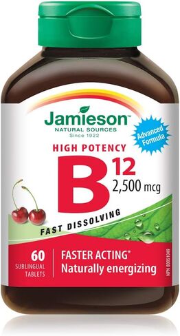 Jamieson Vitamin B12 2,500 mcg(METHYLCOBALAMIN), 60 Sublingual Tablets in Kuwait
