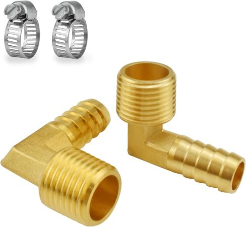 خرطوم نحاسي مناسب للكوع 90 درجة، محول ذكر الكوع 1/2 بوصة إلى 1/2 بوصة NPT مع مشبكي خرطوم للوقود والهواء والماء (قطعتان) in Kuwait