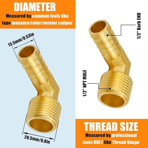 خرطوم نحاسي مناسب للكوع 90 درجة، محول ذكر الكوع 1/2 بوصة إلى 1/2 بوصة NPT مع مشبكي خرطوم للوقود والهواء والماء (قطعتان) in Kuwait