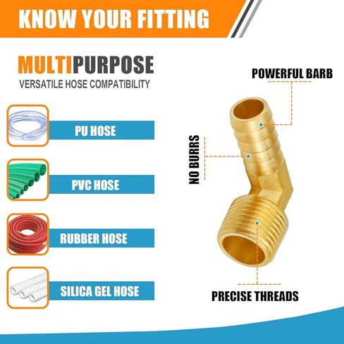 خرطوم نحاسي مناسب للكوع 90 درجة، محول ذكر الكوع 1/2 بوصة إلى 1/2 بوصة NPT مع مشبكي خرطوم للوقود والهواء والماء (قطعتان) in Kuwait