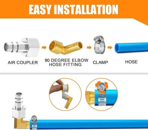 خرطوم نحاسي مناسب للكوع 90 درجة، محول ذكر الكوع 1/2 بوصة إلى 1/2 بوصة NPT مع مشبكي خرطوم للوقود والهواء والماء (قطعتان) in Kuwait