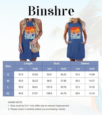 فساتين الشاطئ Binshre 2024 للنساء، فستان بدون أكمام على شكل شجرة جوز الهند، فساتين صيفية قصيرة قصيرة للعطلات (L، أزرق) in Kuwait