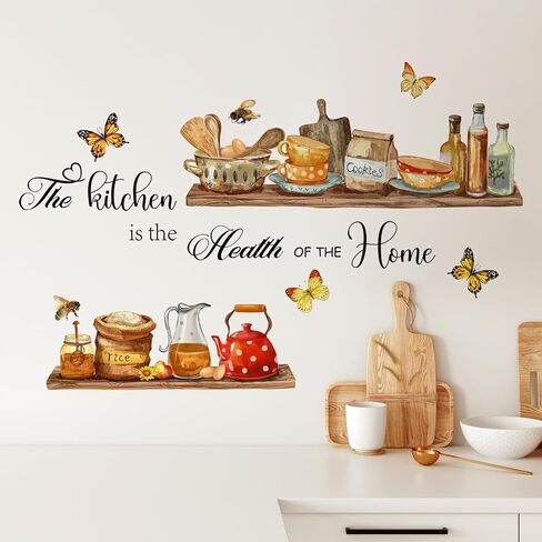 Kitchenware Wall Stickers Teapots Jars Cookie Rice Wall Decals Peel and Stick Kitchen Quote Wall Art Decors for Kitchen Dining Room Restaurant Bar Wall Decor in Saudi Arabia