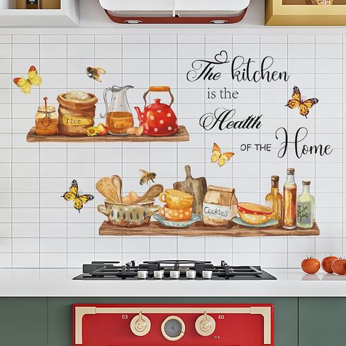 Kitchenware Wall Stickers Teapots Jars Cookie Rice Wall Decals Peel and Stick Kitchen Quote Wall Art Decors for Kitchen Dining Room Restaurant Bar Wall Decor in Saudi Arabia
