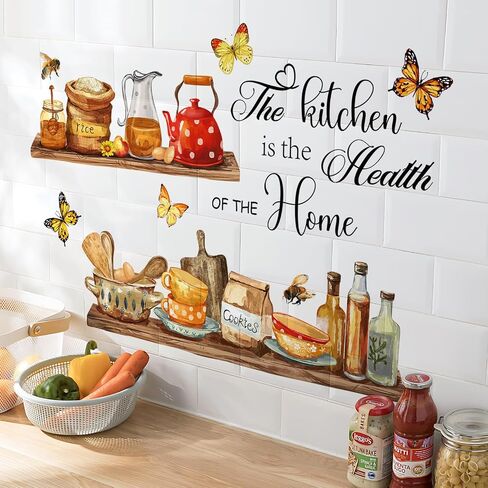 Kitchenware Wall Stickers Teapots Jars Cookie Rice Wall Decals Peel and Stick Kitchen Quote Wall Art Decors for Kitchen Dining Room Restaurant Bar Wall Decor in Saudi Arabia