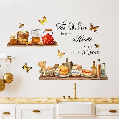 Kitchenware Wall Stickers Teapots Jars Cookie Rice Wall Decals Peel and Stick Kitchen Quote Wall Art Decors for Kitchen Dining Room Restaurant Bar Wall Decor in Saudi Arabia