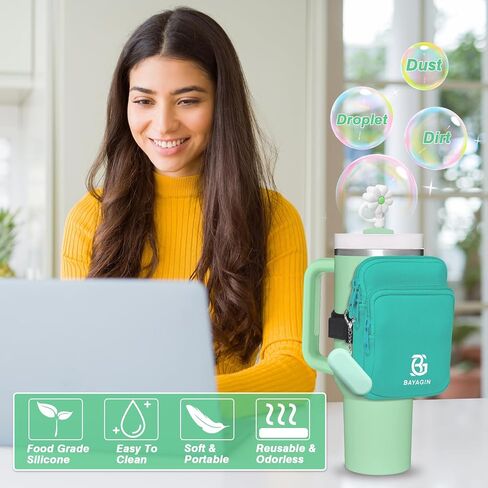Water Bottle Pouch, Flower Straw Cover, Straw with Travel Carry Case Cleaning Brush for Stanley Cup/Simple Modern 40oz 30oz, Water Bottle Bag for Cards,Keys,Phone,Gym Accessories for Women in Saudi Arabia