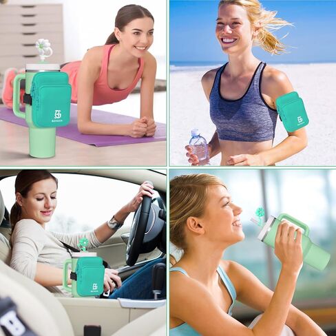 Water Bottle Pouch, Flower Straw Cover, Straw with Travel Carry Case Cleaning Brush for Stanley Cup/Simple Modern 40oz 30oz, Water Bottle Bag for Cards,Keys,Phone,Gym Accessories for Women in Saudi Arabia