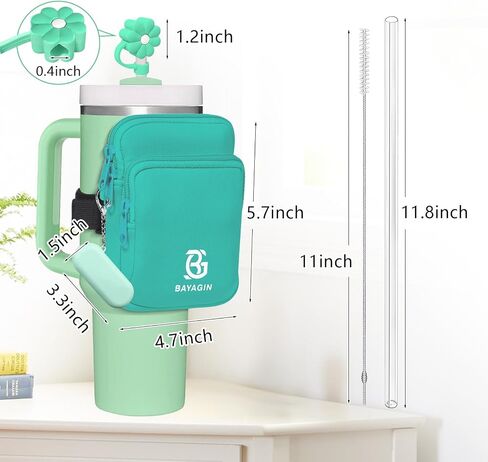 Water Bottle Pouch, Flower Straw Cover, Straw with Travel Carry Case Cleaning Brush for Stanley Cup/Simple Modern 40oz 30oz, Water Bottle Bag for Cards,Keys,Phone,Gym Accessories for Women in Saudi Arabia