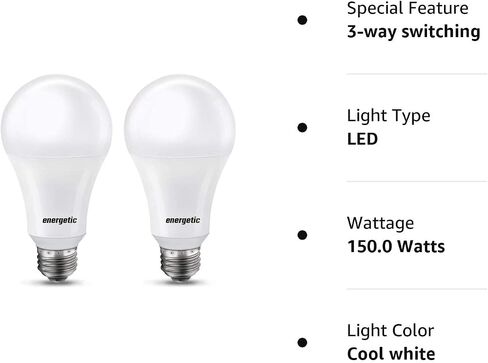لمبة إضاءة LED فائقة السطوع 50/100/150 واط 3 اتجاهات A21، 800/1600/2200 لومن، 3000 كلفن أبيض دافئ، غير قابل للتعتيم، قاعدة E26، مدرج في قائمة UL، عبوتان in Kuwait