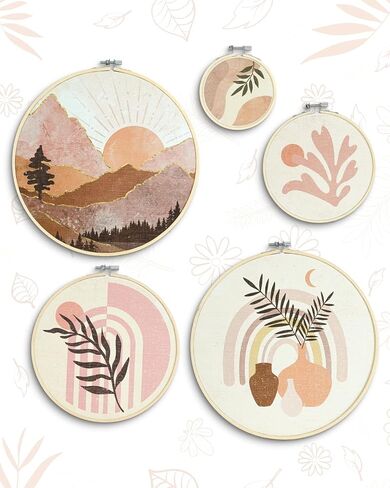 Putuo Decor 5pcs Boho جدار الفن لغرفة النوم، جولة خشبية ديكور جدار غرفة المعيشة، مؤطرة الحد الأدنى ديكور الجدار البوهيمي لغرفة المعيشة وغرفة النوم والمكتب والمنزل الداخلي، ديكور مزرعة بوهو (10.4 في) in Saudi Arabia