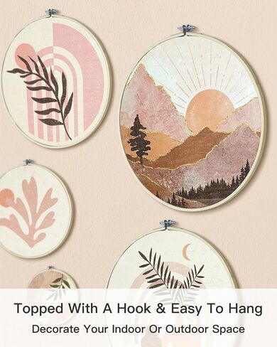 Putuo Decor 5pcs Boho جدار الفن لغرفة النوم، جولة خشبية ديكور جدار غرفة المعيشة، مؤطرة الحد الأدنى ديكور الجدار البوهيمي لغرفة المعيشة وغرفة النوم والمكتب والمنزل الداخلي، ديكور مزرعة بوهو (10.4 في) in Saudi Arabia