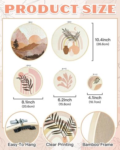 Putuo Decor 5pcs Boho جدار الفن لغرفة النوم، جولة خشبية ديكور جدار غرفة المعيشة، مؤطرة الحد الأدنى ديكور الجدار البوهيمي لغرفة المعيشة وغرفة النوم والمكتب والمنزل الداخلي، ديكور مزرعة بوهو (10.4 في) in Saudi Arabia