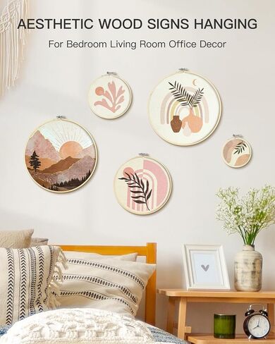 Putuo Decor 5pcs Boho جدار الفن لغرفة النوم، جولة خشبية ديكور جدار غرفة المعيشة، مؤطرة الحد الأدنى ديكور الجدار البوهيمي لغرفة المعيشة وغرفة النوم والمكتب والمنزل الداخلي، ديكور مزرعة بوهو (10.4 في) in Saudi Arabia