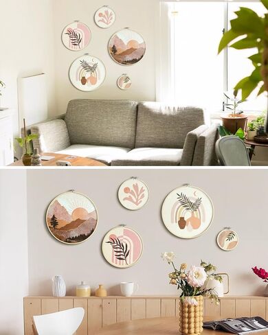Putuo Decor 5pcs Boho جدار الفن لغرفة النوم، جولة خشبية ديكور جدار غرفة المعيشة، مؤطرة الحد الأدنى ديكور الجدار البوهيمي لغرفة المعيشة وغرفة النوم والمكتب والمنزل الداخلي، ديكور مزرعة بوهو (10.4 في) in Saudi Arabia