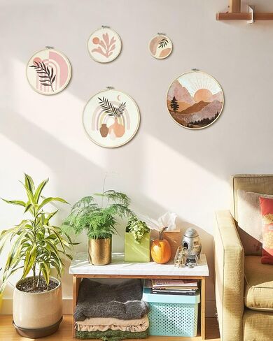 Putuo Decor 5pcs Boho جدار الفن لغرفة النوم، جولة خشبية ديكور جدار غرفة المعيشة، مؤطرة الحد الأدنى ديكور الجدار البوهيمي لغرفة المعيشة وغرفة النوم والمكتب والمنزل الداخلي، ديكور مزرعة بوهو (10.4 في) in Saudi Arabia
