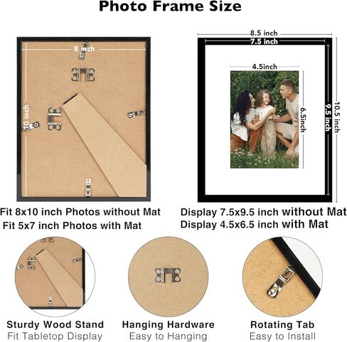 18 Packs 8x10 Picture Frames, Display 5x7 with Mat or 8x10 Without Mat, Black Gallery Wall Frame Set, 8x10 Frames Bulk Set of 18 Collage Wall Decor Photo Frames Set for Wall Hanging and Tabletop, Black in Kuwait