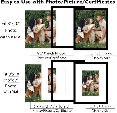 18 Packs 8x10 Picture Frames, Display 5x7 with Mat or 8x10 Without Mat, Black Gallery Wall Frame Set, 8x10 Frames Bulk Set of 18 Collage Wall Decor Photo Frames Set for Wall Hanging and Tabletop, Black in Kuwait