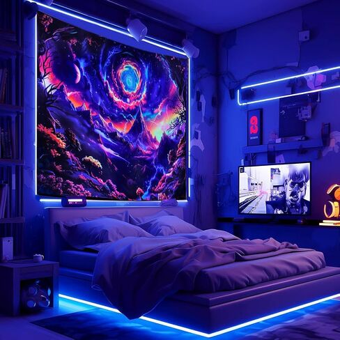 Yuiqear Blacklight Galaxy Space Tapestry UV Reactive Planet Mountain Tapestry Trippy Plant Floral Wall Tapestry Mysterious Starry Sky Tapestry Wall Hanging for Bedroom Decor in Saudi Arabia