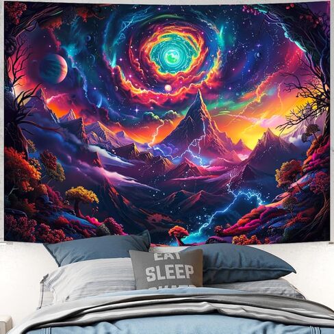 Yuiqear Blacklight Galaxy Space Tapestry UV Reactive Planet Mountain Tapestry Trippy Plant Floral Wall Tapestry Mysterious Starry Sky Tapestry Wall Hanging for Bedroom Decor in Saudi Arabia