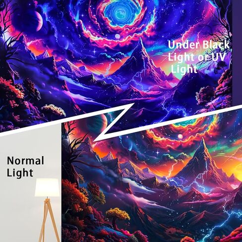 Yuiqear Blacklight Galaxy Space Tapestry UV Reactive Planet Mountain Tapestry Trippy Plant Floral Wall Tapestry Mysterious Starry Sky Tapestry Wall Hanging for Bedroom Decor in Saudi Arabia